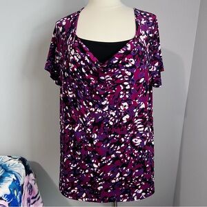 Faded Glory 1X (16W) Multicolor Purple Short Sleeve Blouse Top